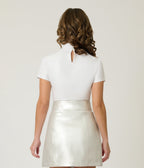 Smak Parlour Pearl White Mock Neck Knit Top - Unique Vintage - Womens, TOPS, KNIT TOPS