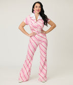 Smak Parlour Pink Checkerboard Flare Jumpsuit - Unique Vintage - Womens, BOTTOMS, ROMPERS AND JUMPSUITS