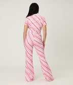 Smak Parlour Pink Checkerboard Flare Jumpsuit - Unique Vintage - Womens, BOTTOMS, ROMPERS AND JUMPSUITS