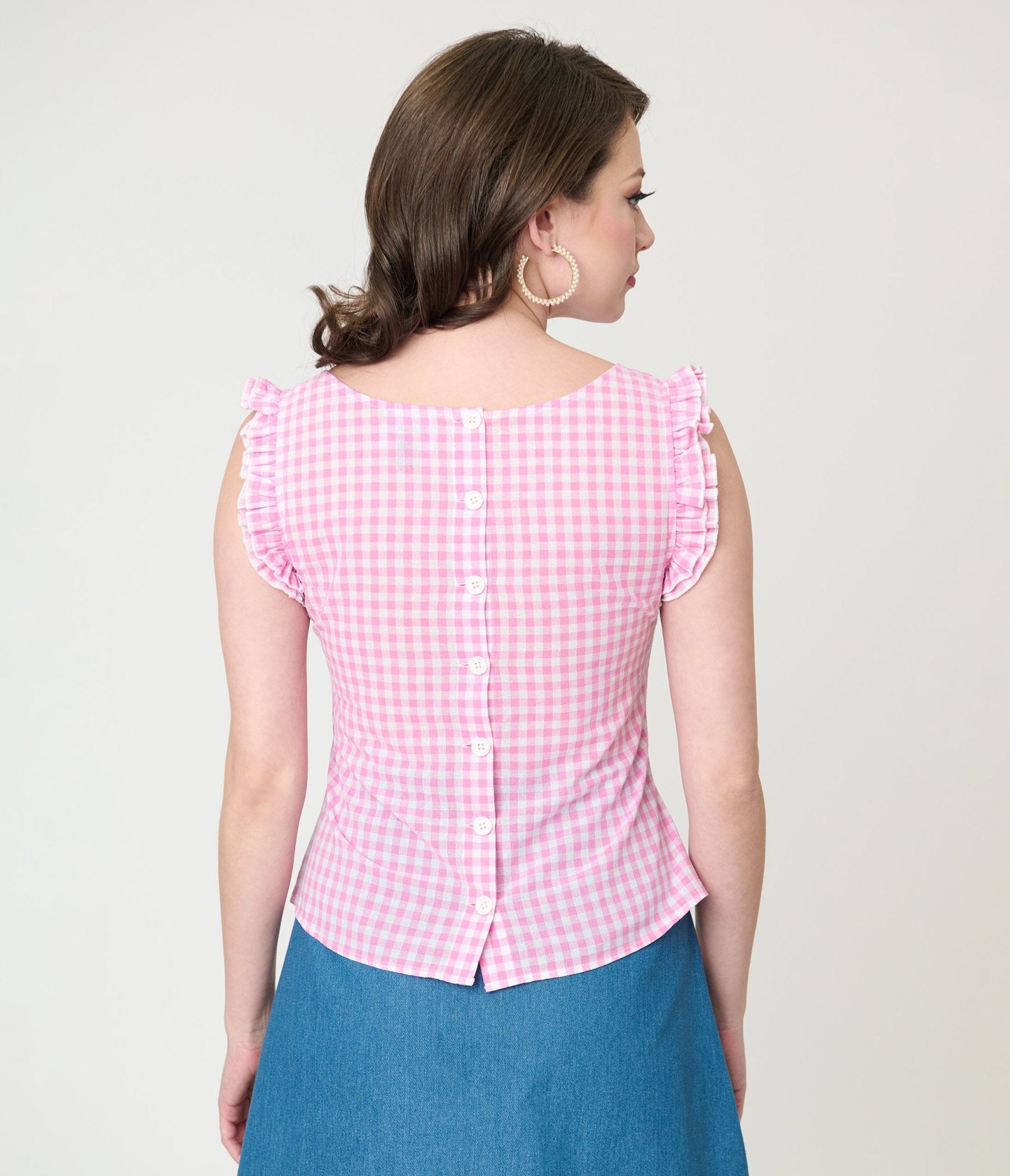 Smak Parlour Pink Gingham Ruffle Cotton Blouse - Unique Vintage - Womens, TOPS, WOVEN TOPS