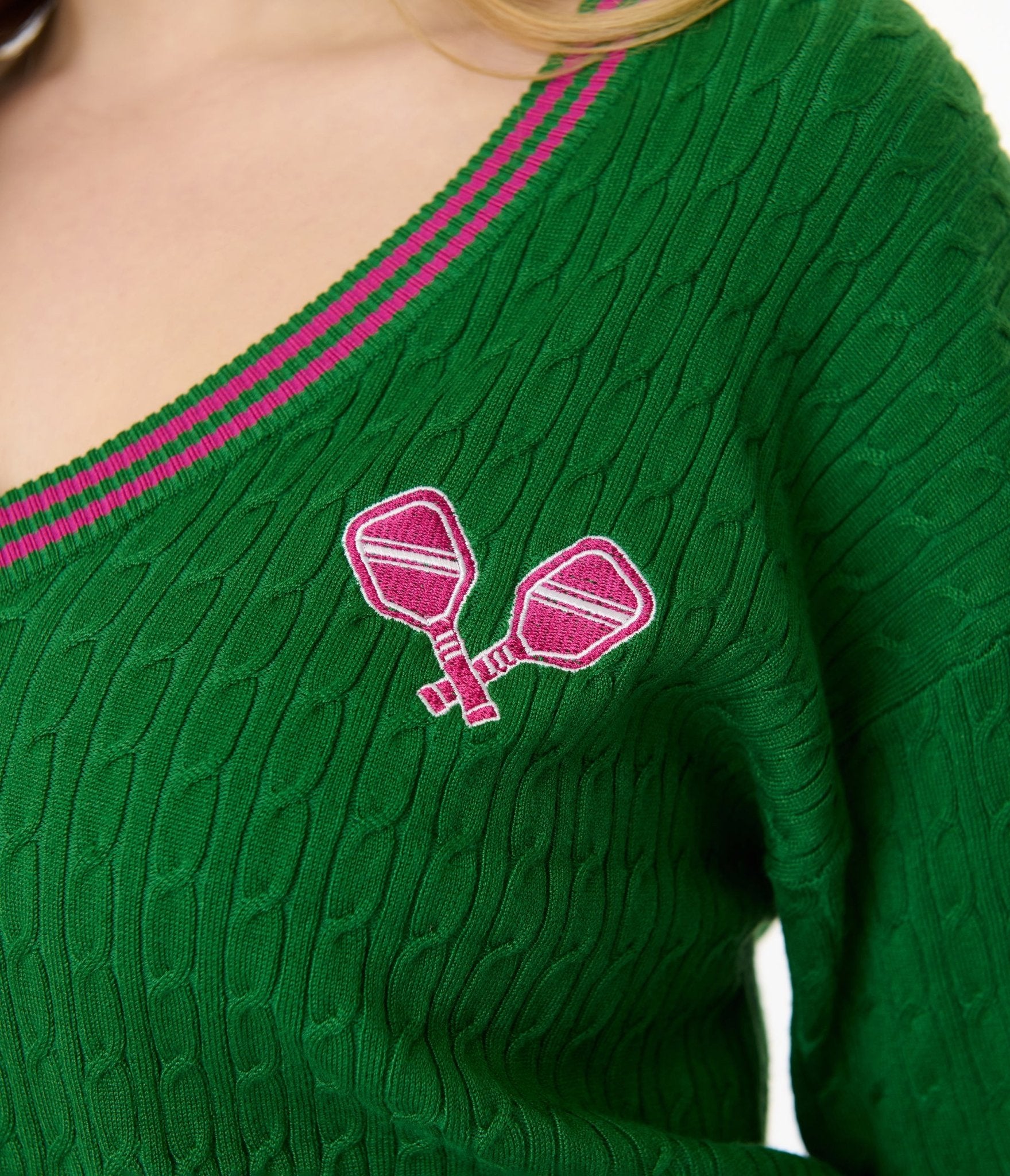 Smak Parlour Pink & Green Pickleball Sweater - Unique Vintage - Womens, TOPS, SWEATERS