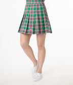 Smak Parlour Pink & Green Plaid Pickleball Pleated Mini Skirt - Unique Vintage - Womens, BOTTOMS, SKIRTS