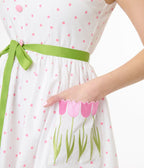 Smak Parlour Pink Pin Dot Tulip Sleeveless Swing Dress - Unique Vintage - Womens, DRESSES, SWING
