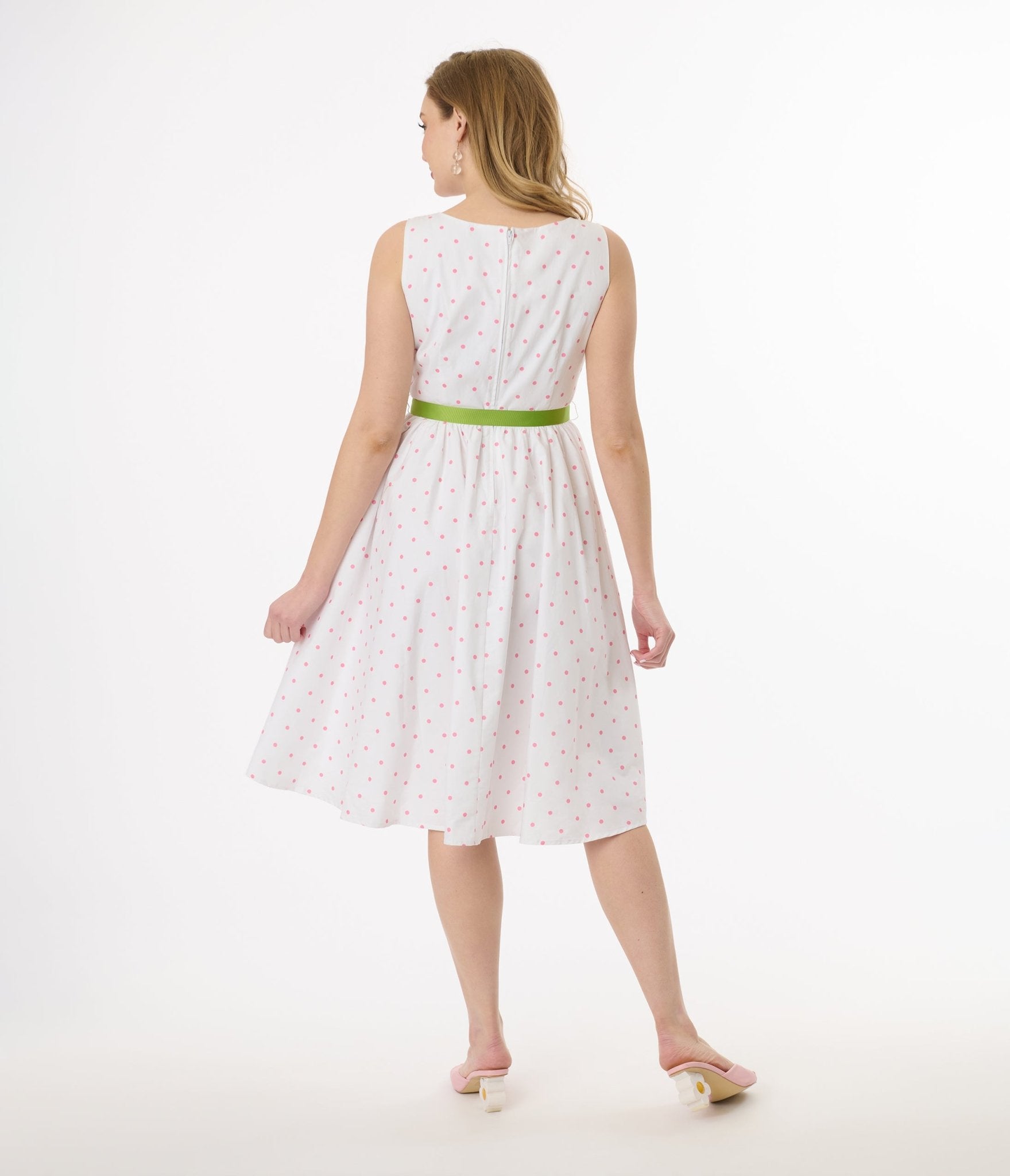 Smak Parlour Pink Pin Dot Tulip Sleeveless Swing Dress - Unique Vintage - Womens, DRESSES, SWING