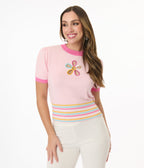 Smak Parlour Pink & Rainbow Flower Cutout Sweater - Unique Vintage - Womens, TOPS, SWEATERS
