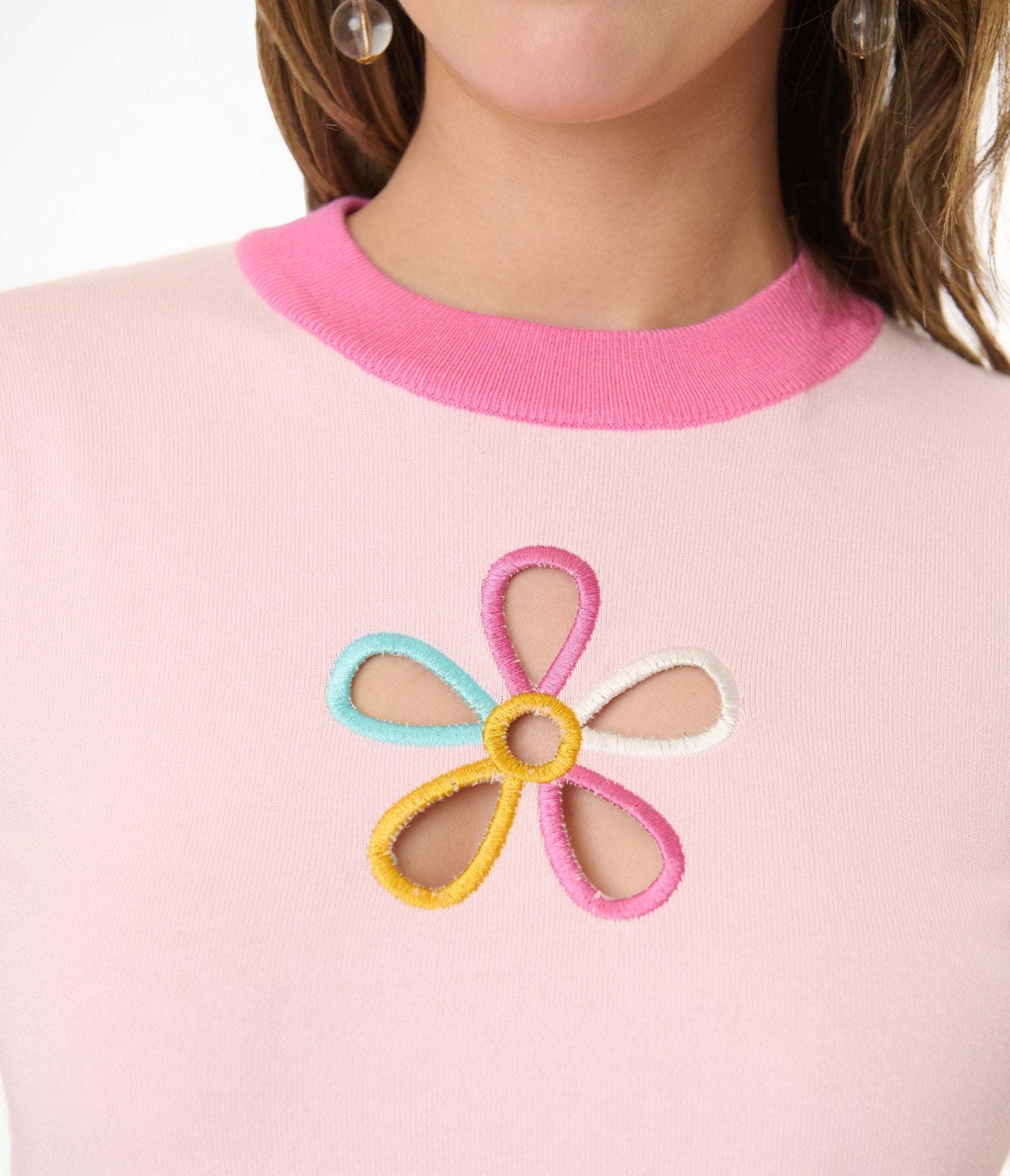 Smak Parlour Pink & Rainbow Flower Cutout Sweater - Unique Vintage - Womens, TOPS, SWEATERS
