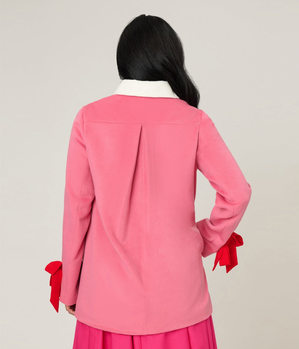 Smak Parlour Pink & Red Bows Topper Coat - Unique Vintage - Womens, TOPS, OUTERWEAR