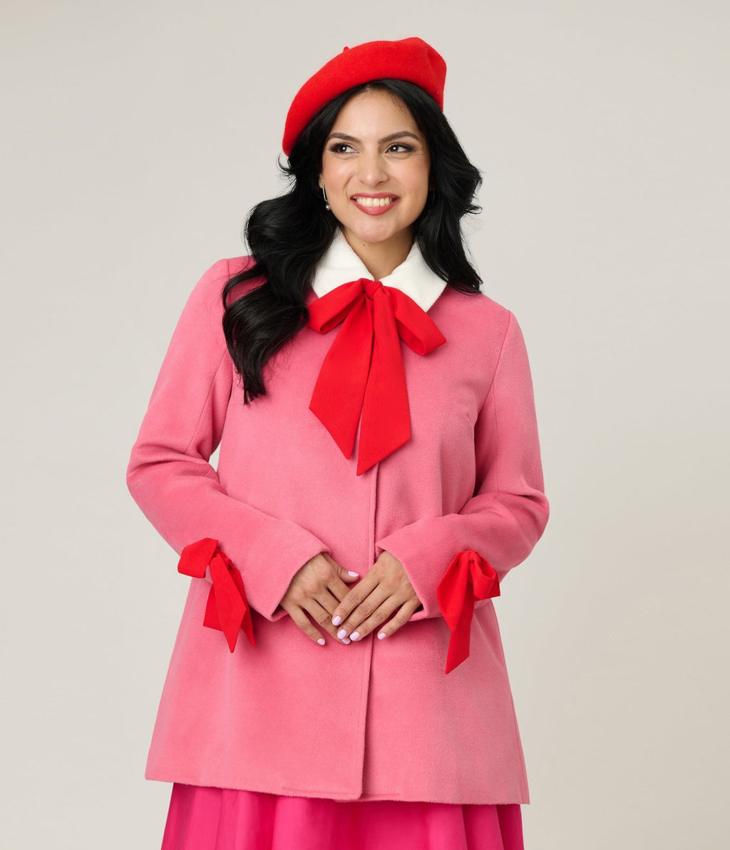 Smak Parlour Pink & Red Bows Topper Coat - Unique Vintage - Womens, TOPS, OUTERWEAR