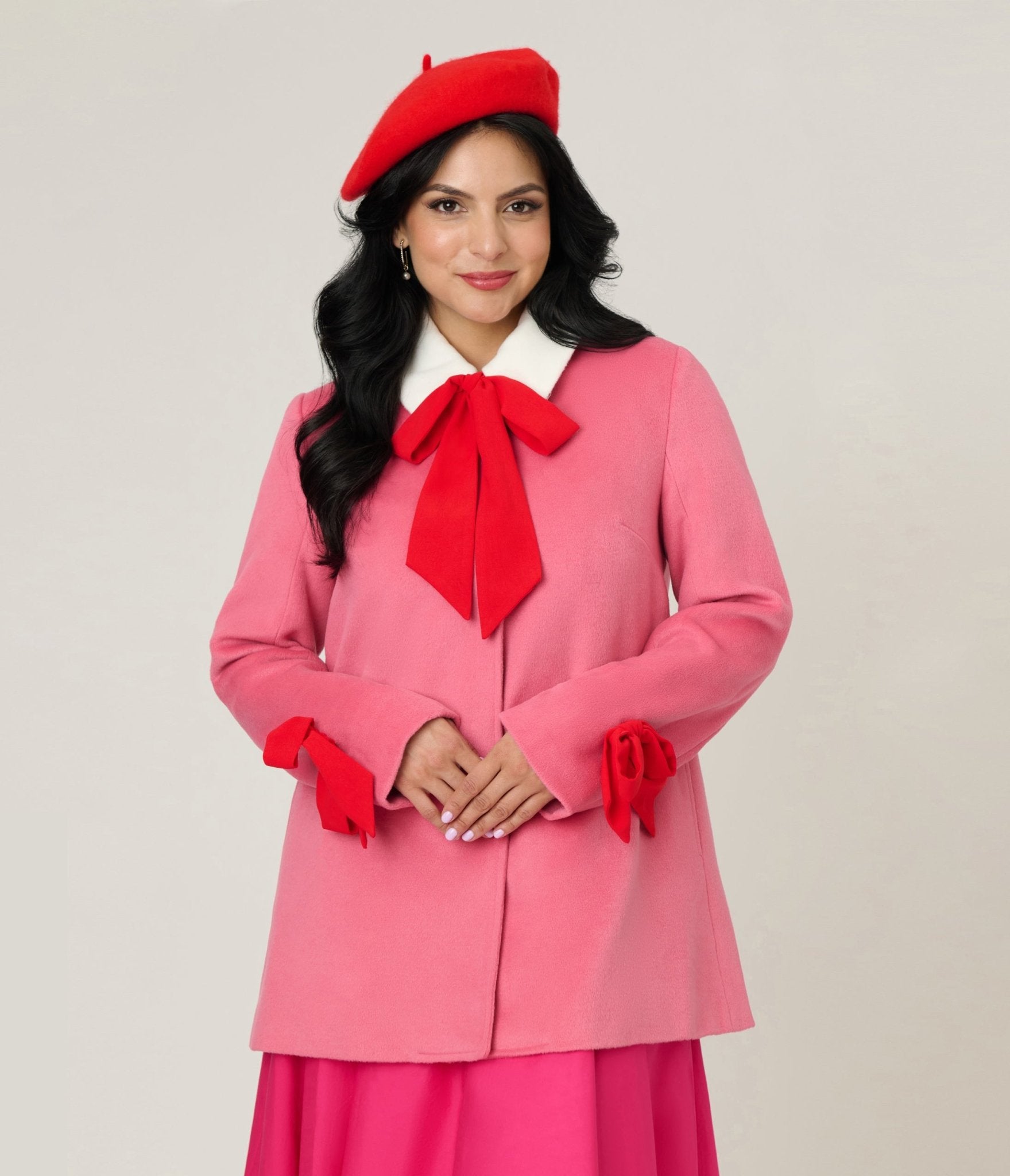 Smak Parlour Pink & Red Bows Topper Coat - Unique Vintage - Womens, TOPS, OUTERWEAR