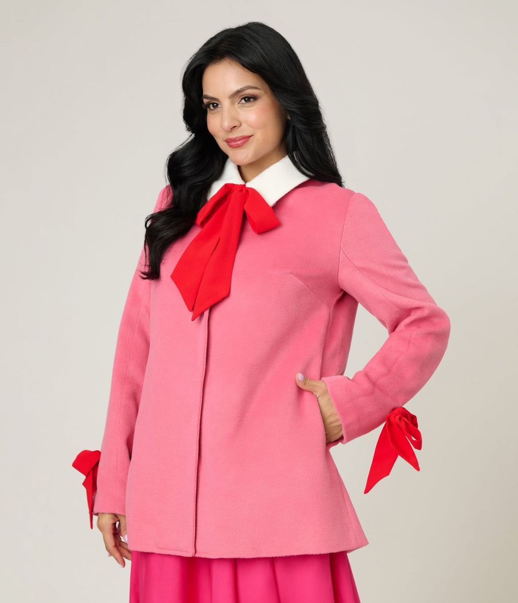 Smak Parlour Pink & Red Bows Topper Coat - Unique Vintage - Womens, TOPS, OUTERWEAR