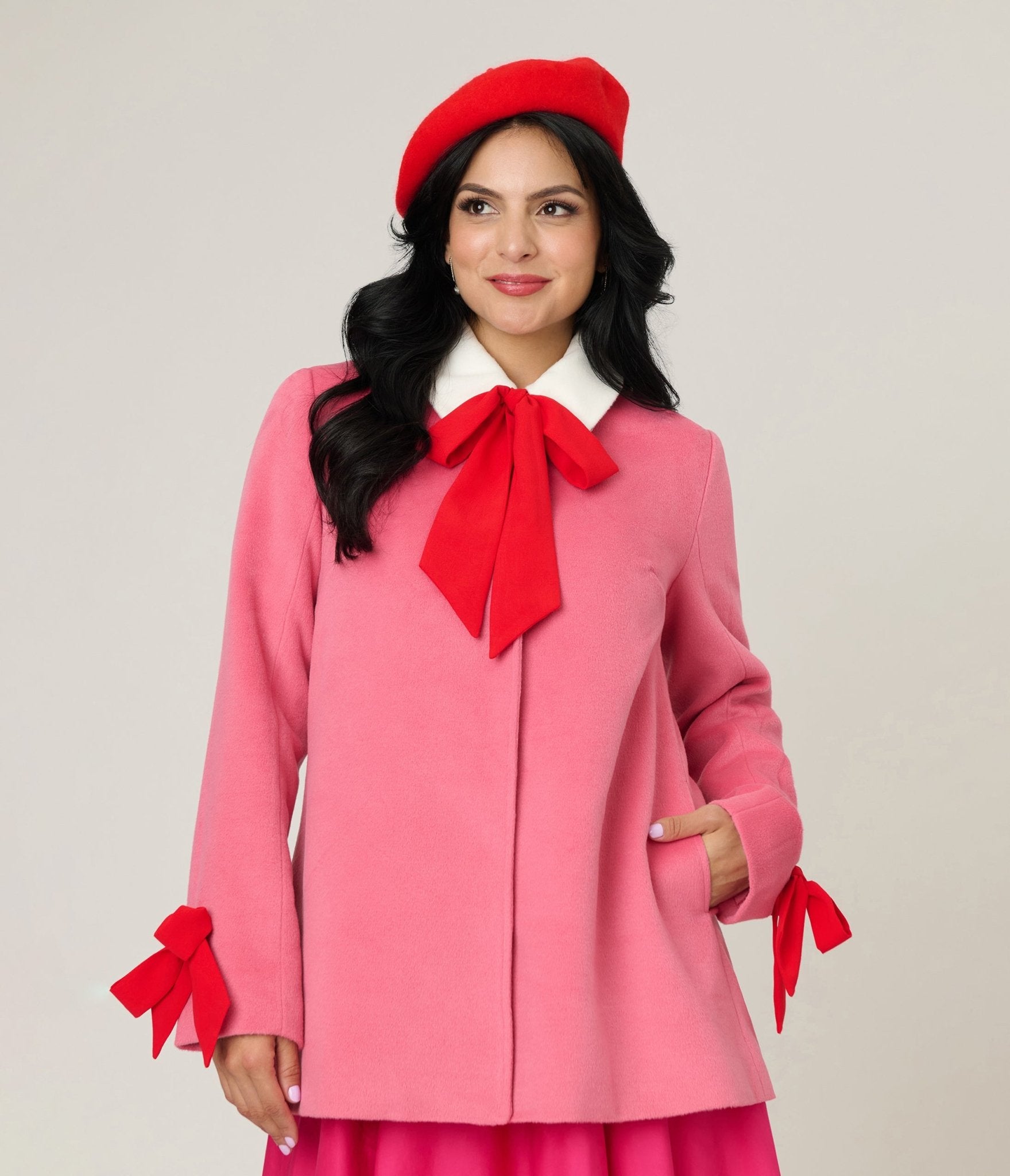 Smak Parlour Pink & Red Bows Topper Coat - Unique Vintage - Womens, TOPS, OUTERWEAR