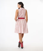 Smak Parlour Pink Rose Wallpaper Print Cotton Flare Dress - Unique Vintage - Womens, DRESSES, FIT AND FLARE