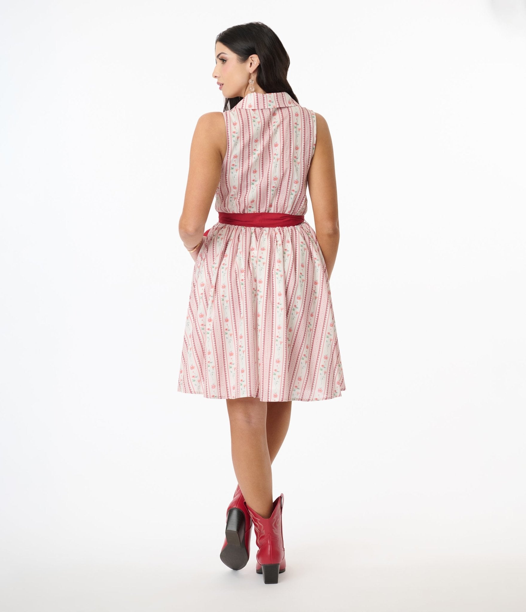 Smak Parlour Pink Rose Wallpaper Print Cotton Flare Dress - Unique Vintage - Womens, DRESSES, FIT AND FLARE