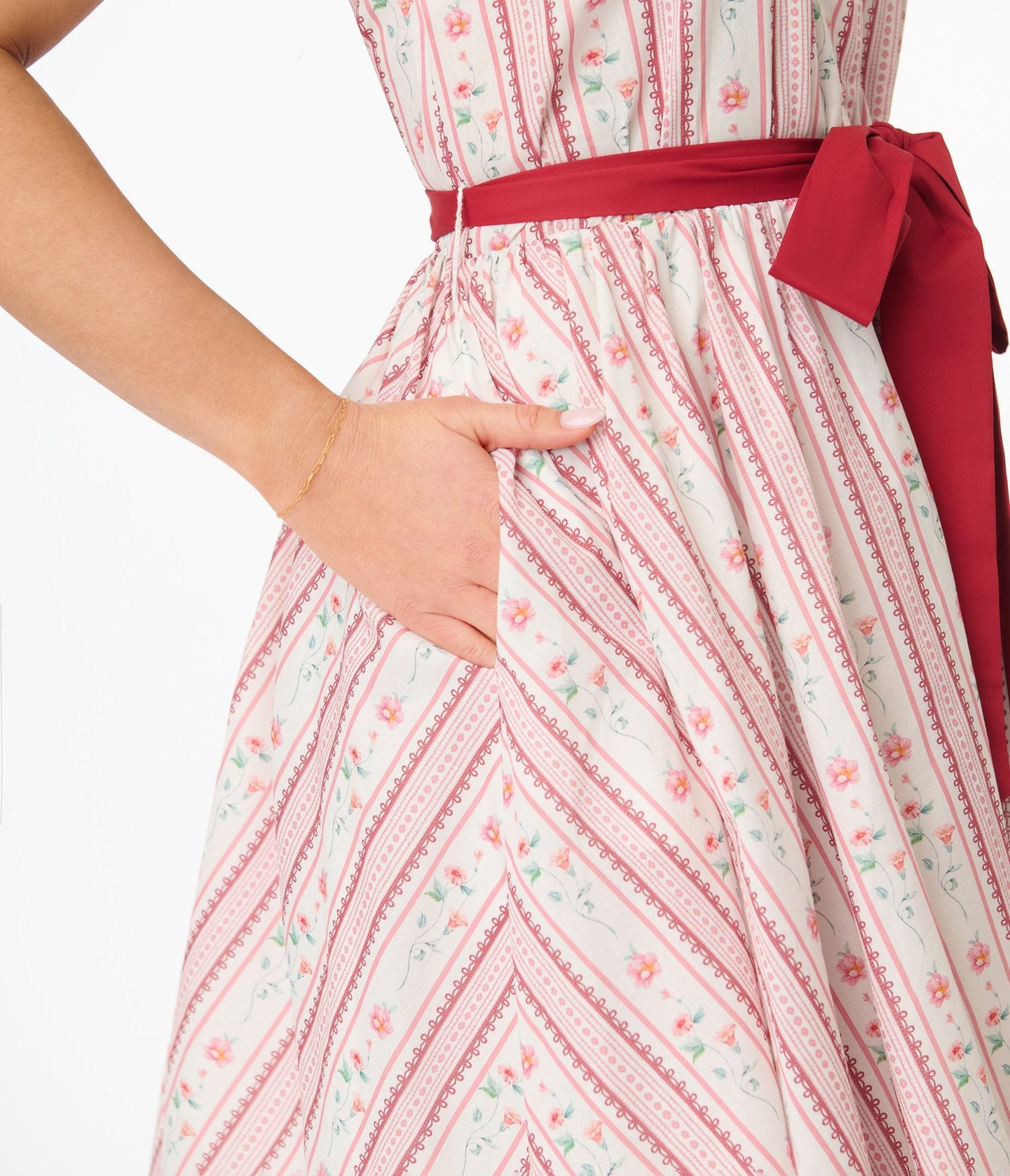 Smak Parlour Pink Rose Wallpaper Print Cotton Flare Dress – Unique Vintage