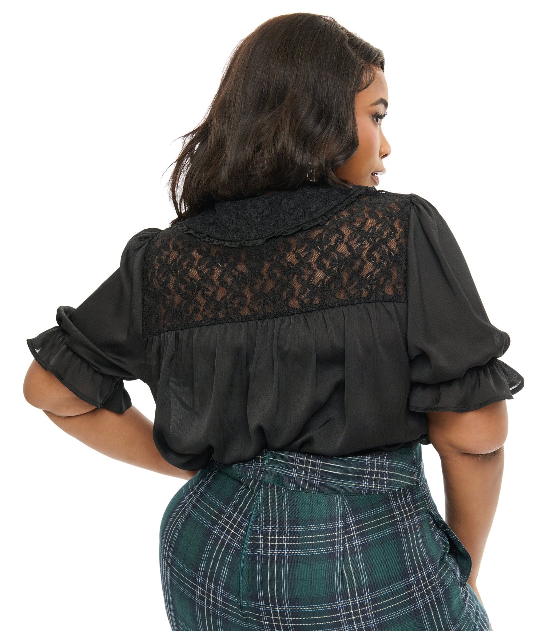 Smak Parlour Plus Size 1960s Black Lace Puff Sleeve Blouse - Unique Vintage - Womens, TOPS, WOVEN TOPS
