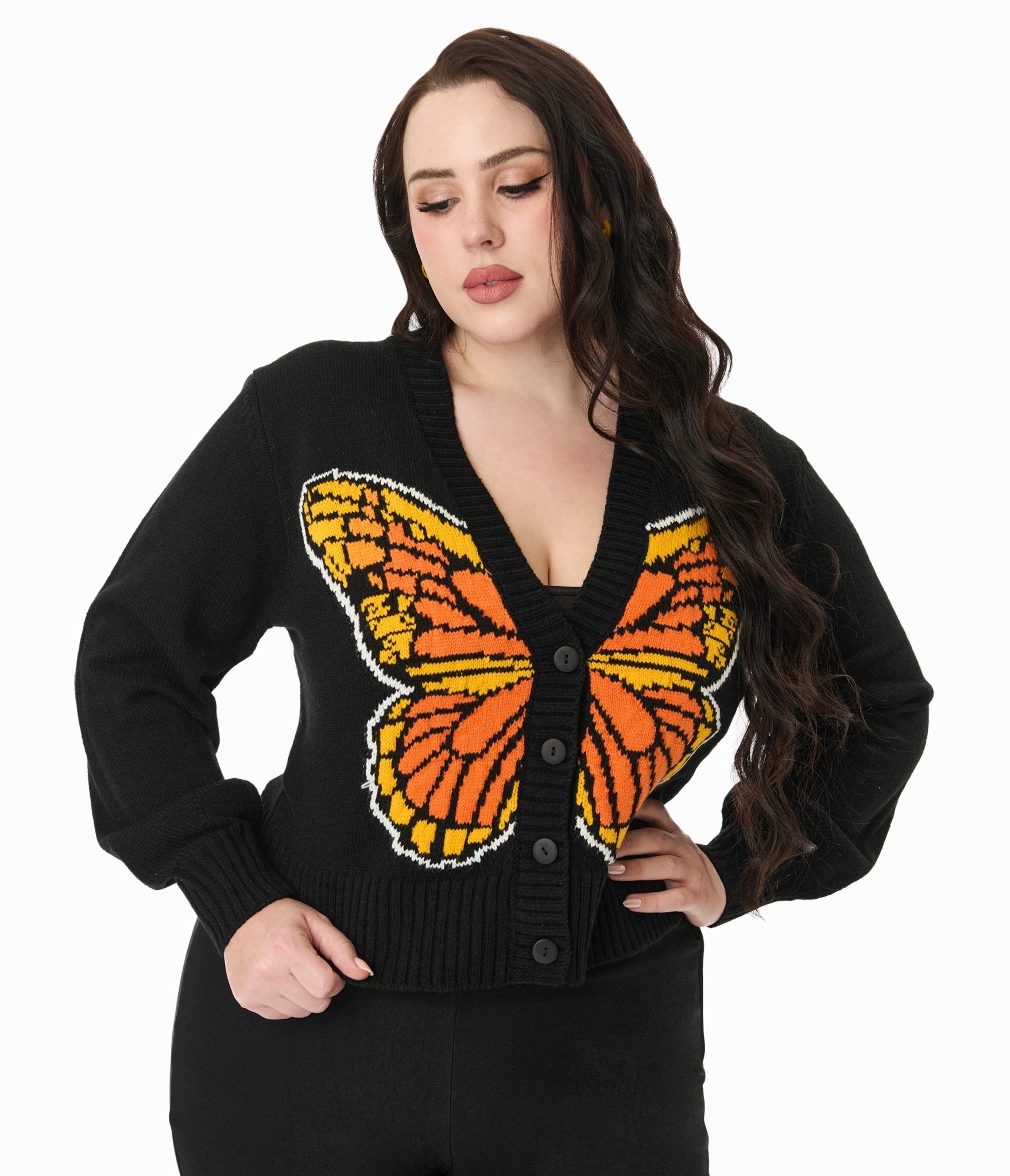 Smak Parlour Plus Size 1960s Black Monarch Butterfly Cardigan - Unique Vintage - Womens, TOPS, SWEATERS