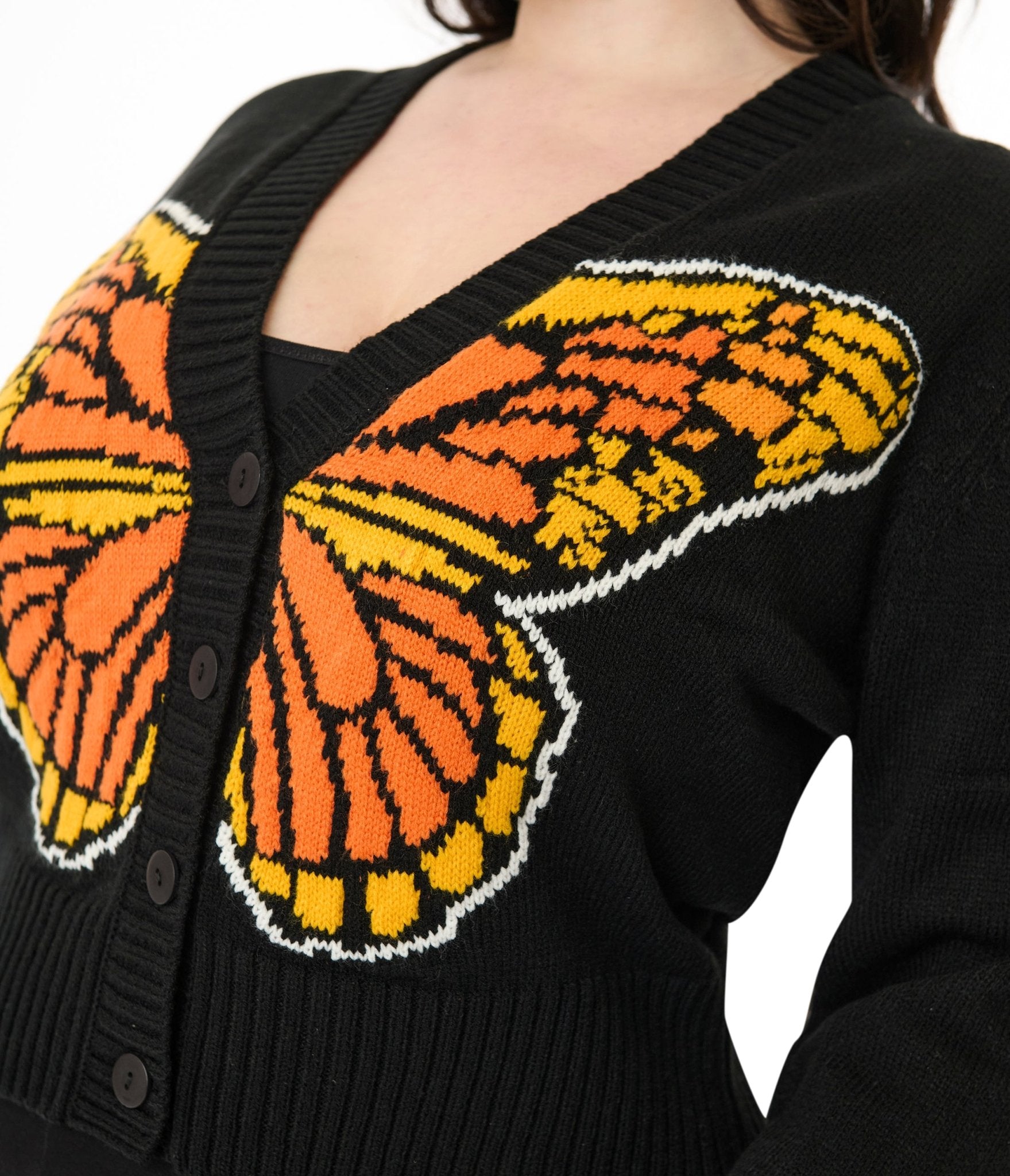 Smak Parlour Plus Size 1960s Black Monarch Butterfly Cardigan - Unique Vintage - Womens, TOPS, SWEATERS