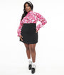 Smak Parlour Plus Size 1960s Black & Pink Paisley Ruffle Neck Empire A-Line Dress