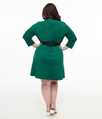 Smak Parlour Plus Size 1960s Emerald & Black Belted A - Line Dress - Unique Vintage - Womens, DRESSES, A - LINE