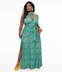 Smak Parlour Plus Size 1960s Emerald Floral Halter Maxi Dress