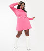 Smak Parlour Plus Size 1960s Hot Pink Mock Turtleneck Fit & Flare Dress