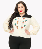 Smak Parlour Plus Size 1960s Ivory & Black Mushroom Embroidered Cardigan - Unique Vintage - Womens, TOPS, SWEATERS