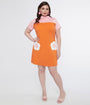 Smak Parlour Plus Size 1960s Orange & Pink Flower Pocket Shift Dress