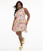 Smak Parlour Plus Size 1960s Pink Retro Bloom Mock Turtleneck Fit & Flare Dress