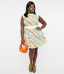 Smak Parlour Plus Size 1960s Rainbow Check Cotton Happy Hour Flare Dress