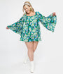 Smak Parlour Plus Size 1960s Teal Floral Psychedelic Downtown Scene Mini Dress