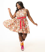 Smak Parlour Plus Size 1960s Wanted Cats Print Cotton Flare Dress - Unique Vintage - Womens, DRESSES, FIT AND FLARE