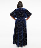 Smak Parlour Plus Size 1970s Blue Velvet Silver Stars Cutout Maxi Dress - Unique Vintage - Womens, DRESSES, MAXI