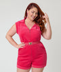Smak Parlour Plus Size 1970s Hot Pink Belted Romper