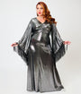 Smak Parlour Plus Size 1970s Metallic Dark Silver Fringe Sleeve Stevie Maxi Dress
