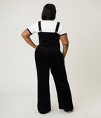 Smak Parlour Plus Size Black Corduroy Wide Leg Dungarees - Unique Vintage - Womens, BOTTOMS, ROMPERS AND JUMPSUITS