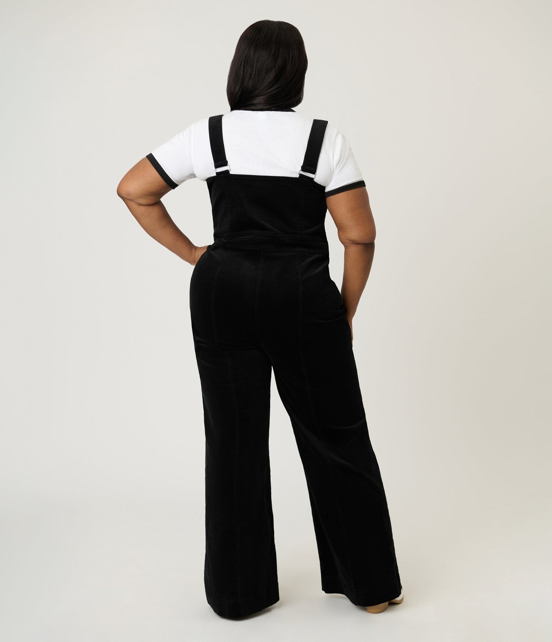 Smak Parlour Plus Size Black Corduroy Wide Leg Dungarees - Unique Vintage - Womens, BOTTOMS, ROMPERS AND JUMPSUITS