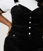 Smak Parlour Plus Size Black Corduroy Wide Leg Dungarees - Unique Vintage - Womens, BOTTOMS, ROMPERS AND JUMPSUITS