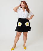 Smak Parlour Plus Size Black Daisy Pocket Cotton Flounce Mini Skirt - Unique Vintage - Womens, BOTTOMS, SKIRTS