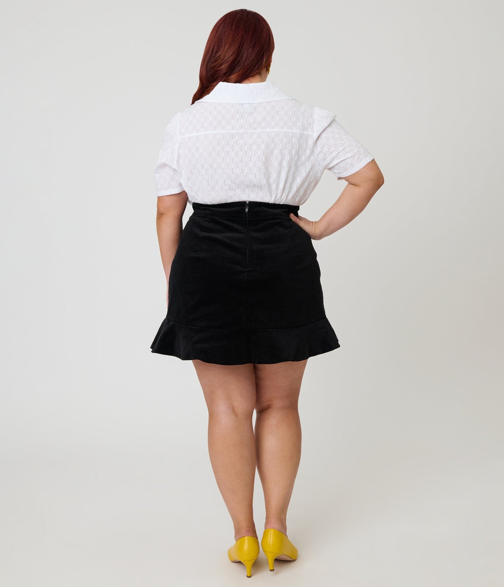 Smak Parlour Plus Size Black Daisy Pocket Cotton Flounce Mini Skirt - Unique Vintage - Womens, BOTTOMS, SKIRTS