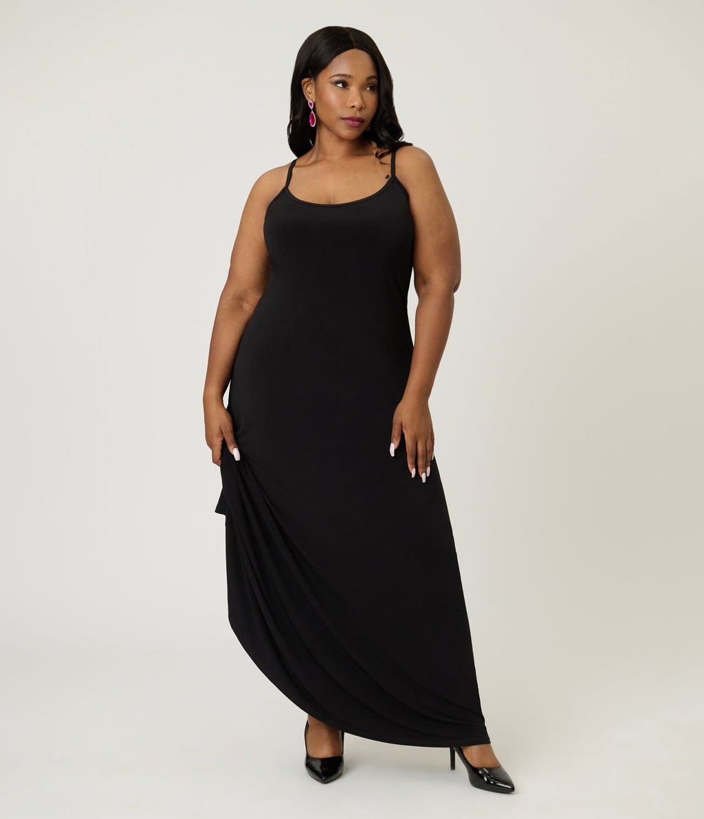 Smak Parlour Plus Size Black Feathered Cape Maxi Dress - Unique Vintage - Womens, DRESSES, MAXI