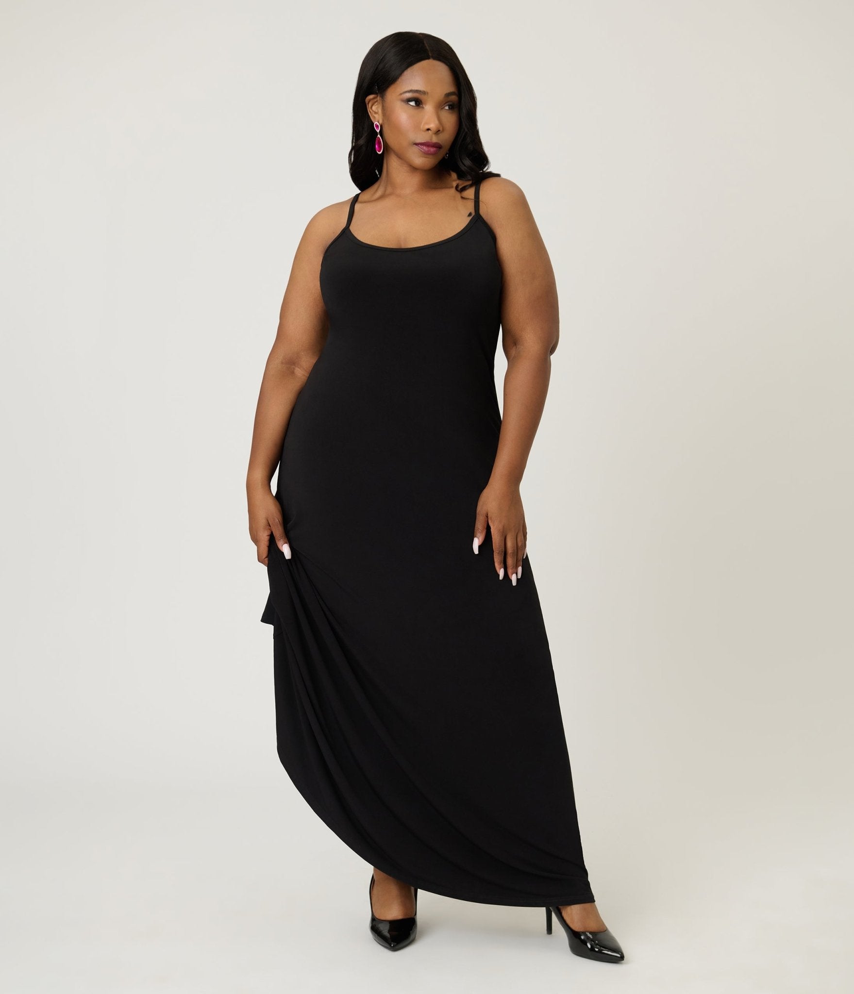 Smak Parlour Plus Size Black Feathered Cape Maxi Dress - Unique Vintage - Womens, DRESSES, MAXI