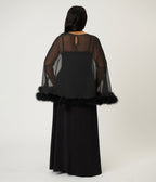 Smak Parlour Plus Size Black Feathered Cape Maxi Dress - Unique Vintage - Womens, DRESSES, MAXI