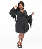 Smak Parlour Plus Size Black Fringe Bell Sleeve Fit & Flare Dress - Unique Vintage - Womens, DRESSES, FIT AND FLARE