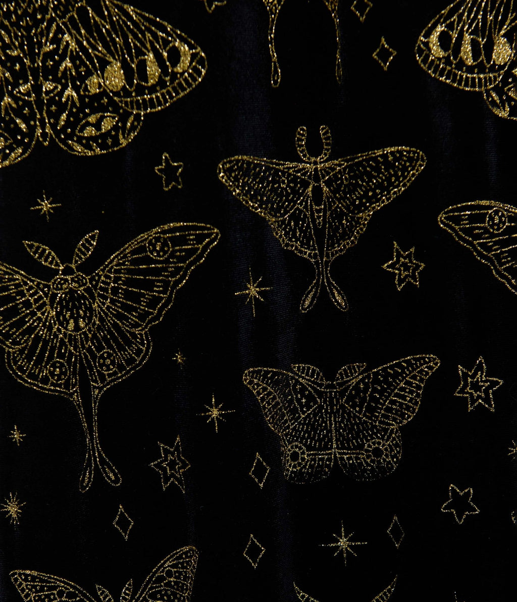 Smak Parlour Plus Size Black & Gold Moth Print Stevie Maxi Dress - Unique Vintage - Womens, DRESSES, MAXI