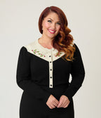 Smak Parlour Plus Size Black & Ivory Holly Embroidered Cardigan - Unique Vintage - Womens, TOPS, SWEATERS