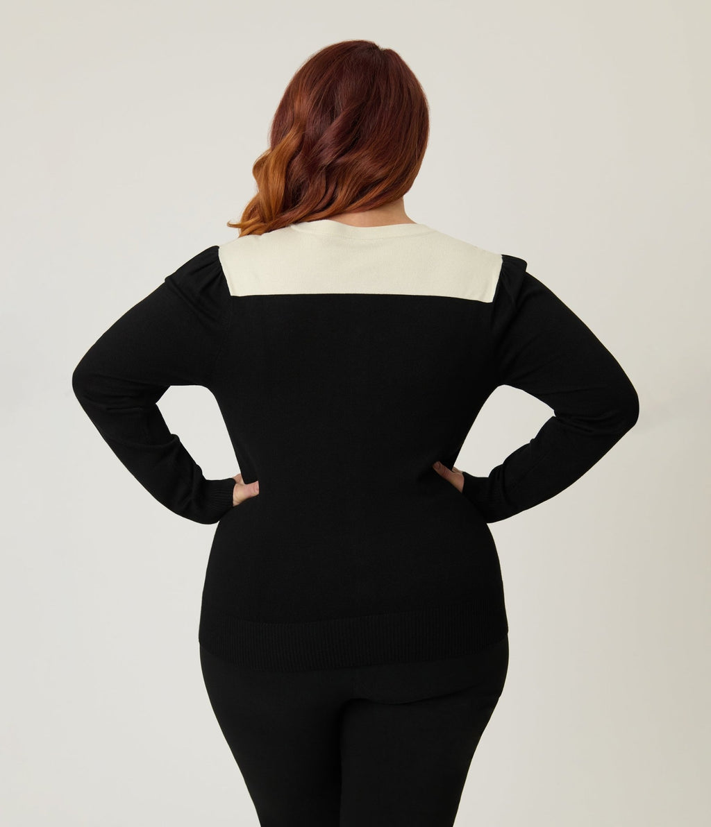 Smak Parlour Plus Size Black & Ivory Holly Embroidered Cardigan - Unique Vintage - Womens, TOPS, SWEATERS