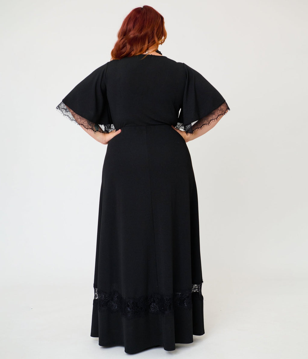 Smak Parlour Plus Size Black Lace Inset Maxi Dress - Unique Vintage - Womens, DRESSES, MAXI