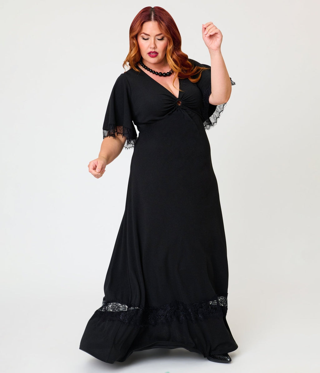 Smak Parlour Plus Size Black Lace Inset Maxi Dress - Unique Vintage - Womens, DRESSES, MAXI