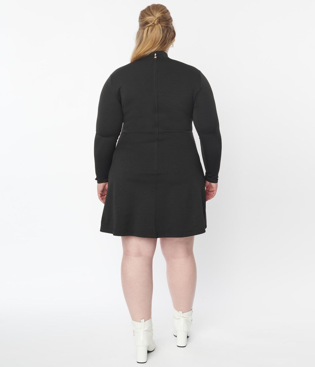 Smak Parlour Plus Size Black Mock Turtleneck Fit & Flare Dress - Unique Vintage - Womens, DRESSES, A - LINE