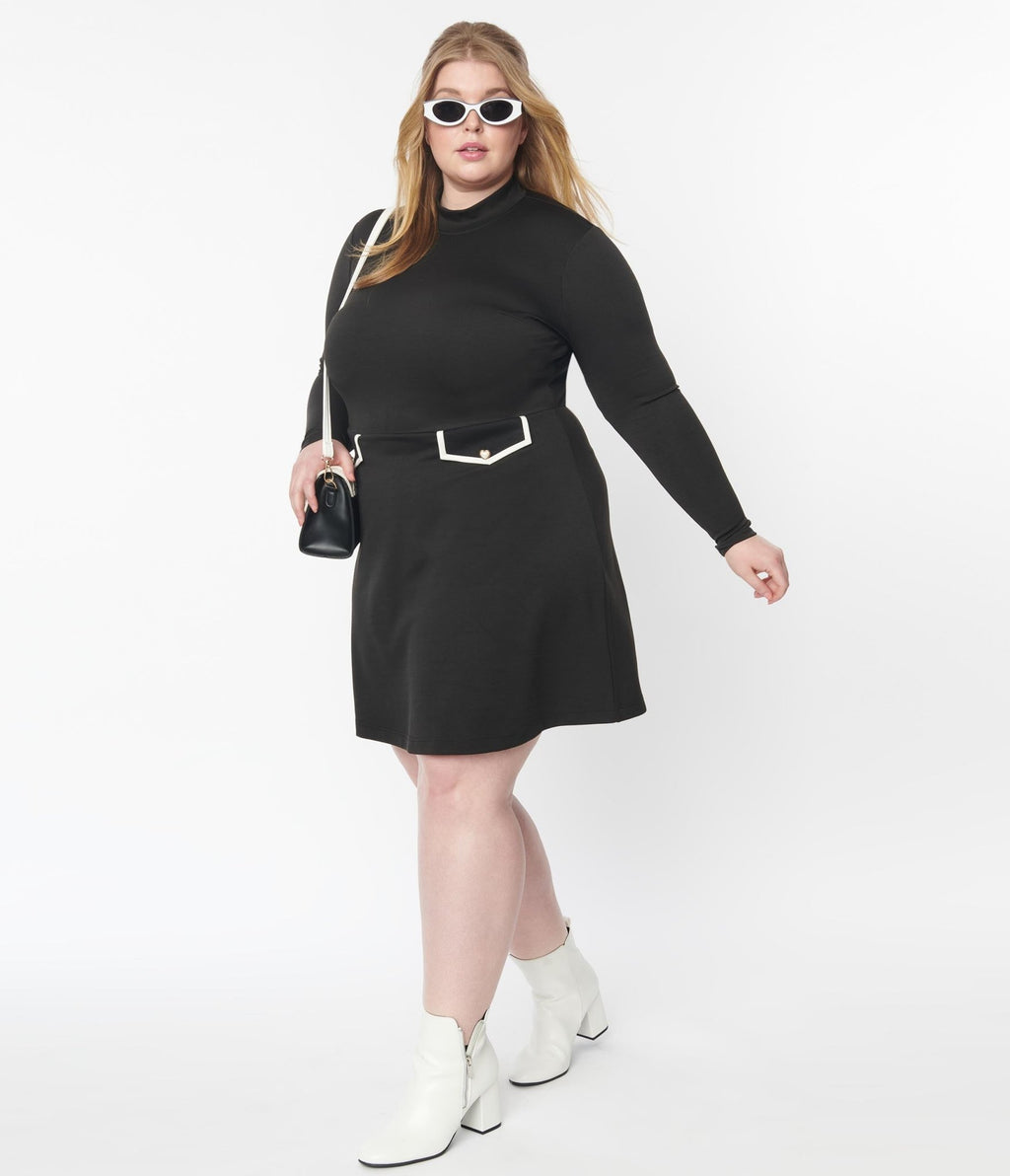 Smak Parlour Plus Size Black Mock Turtleneck Fit & Flare Dress - Unique Vintage - Womens, DRESSES, A - LINE